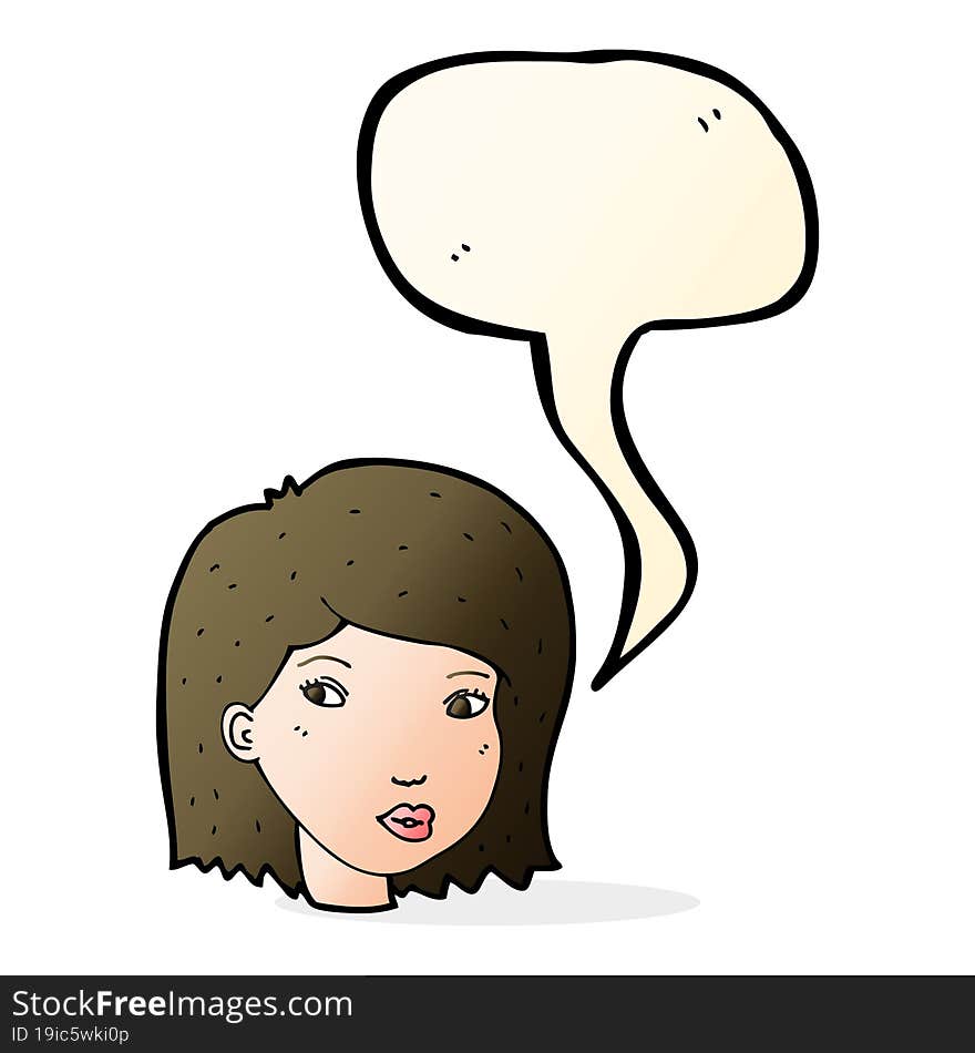 cartoon female face with speech bubble