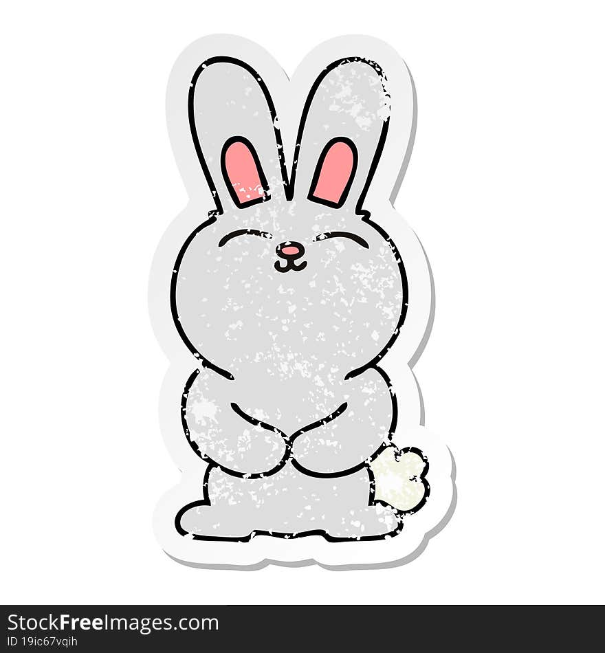 distressed sticker of a quirky hand drawn cartoon rabbit