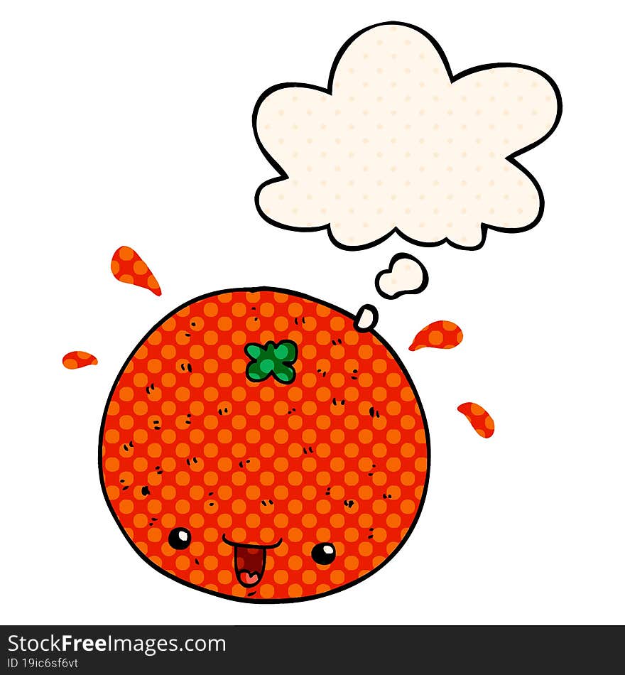 cartoon orange with thought bubble in comic book style