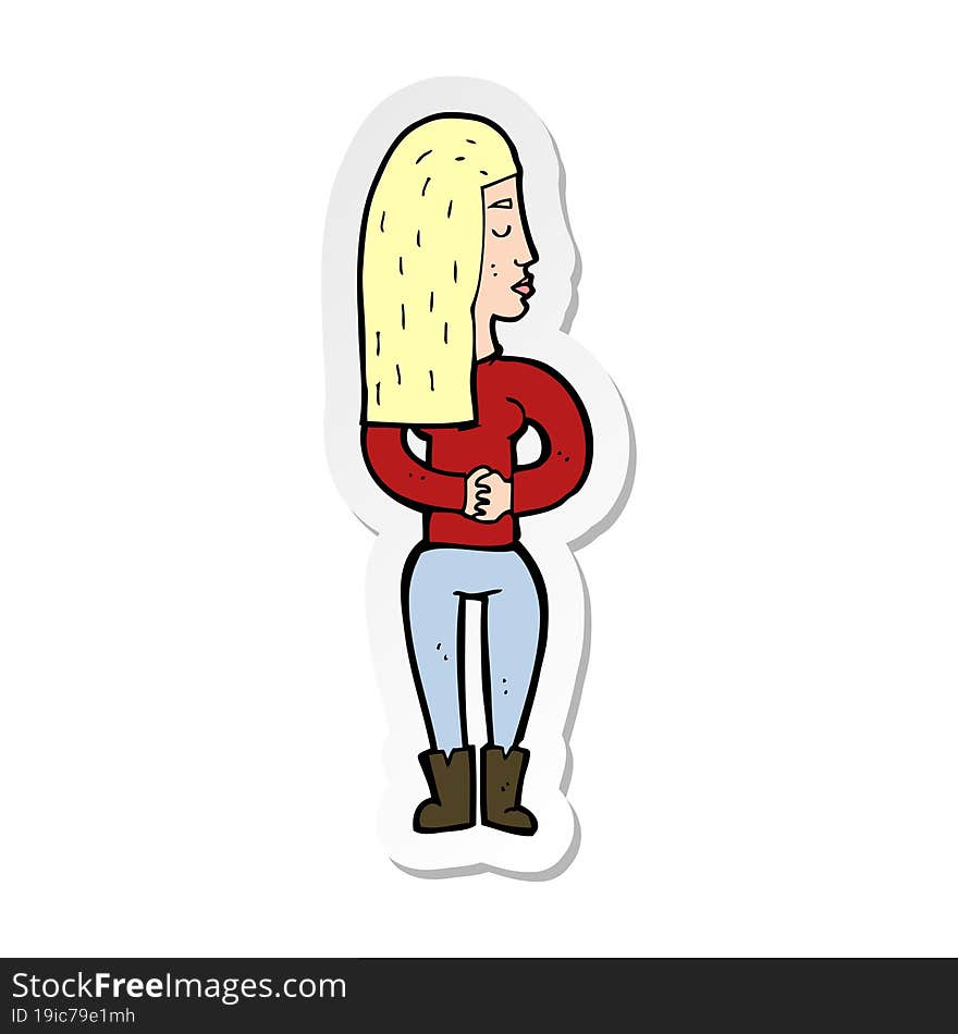 sticker of a cartoon woman ignoring