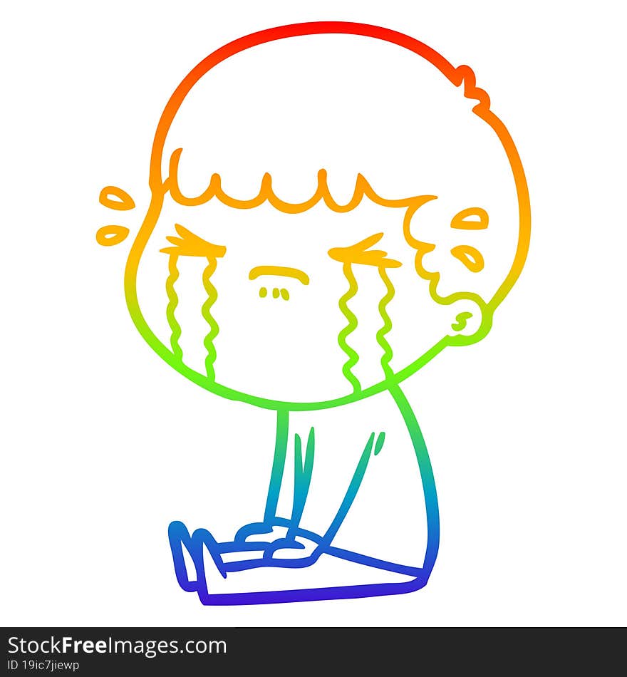 rainbow gradient line drawing of a cartoon man crying