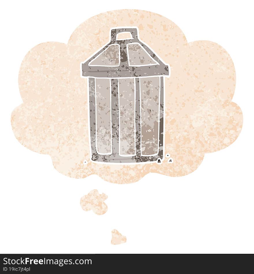 cartoon garbage can with thought bubble in grunge distressed retro textured style. cartoon garbage can with thought bubble in grunge distressed retro textured style