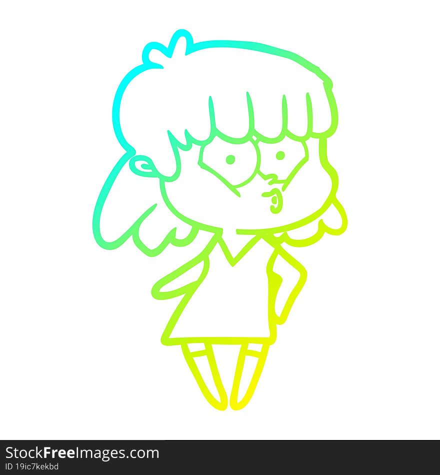 cold gradient line drawing cartoon whistling girl