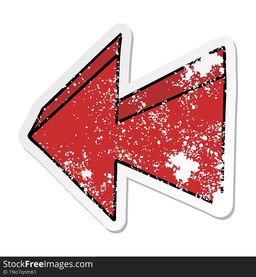 distressed sticker of a quirky hand drawn cartoon arrow