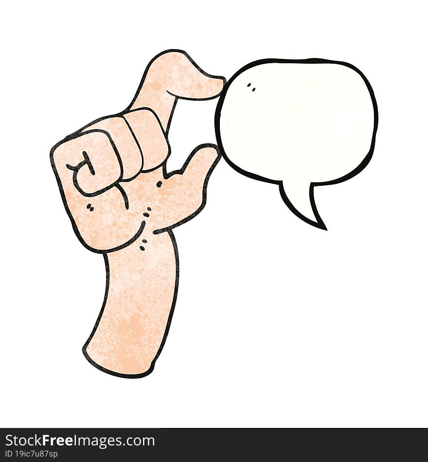 freehand speech bubble textured cartoon hand making smallness gesture