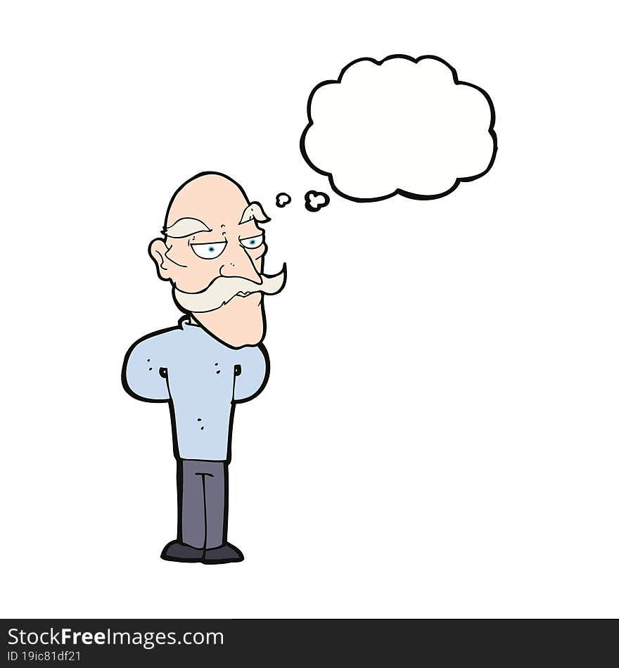 cartoon old man with mustache with thought bubble