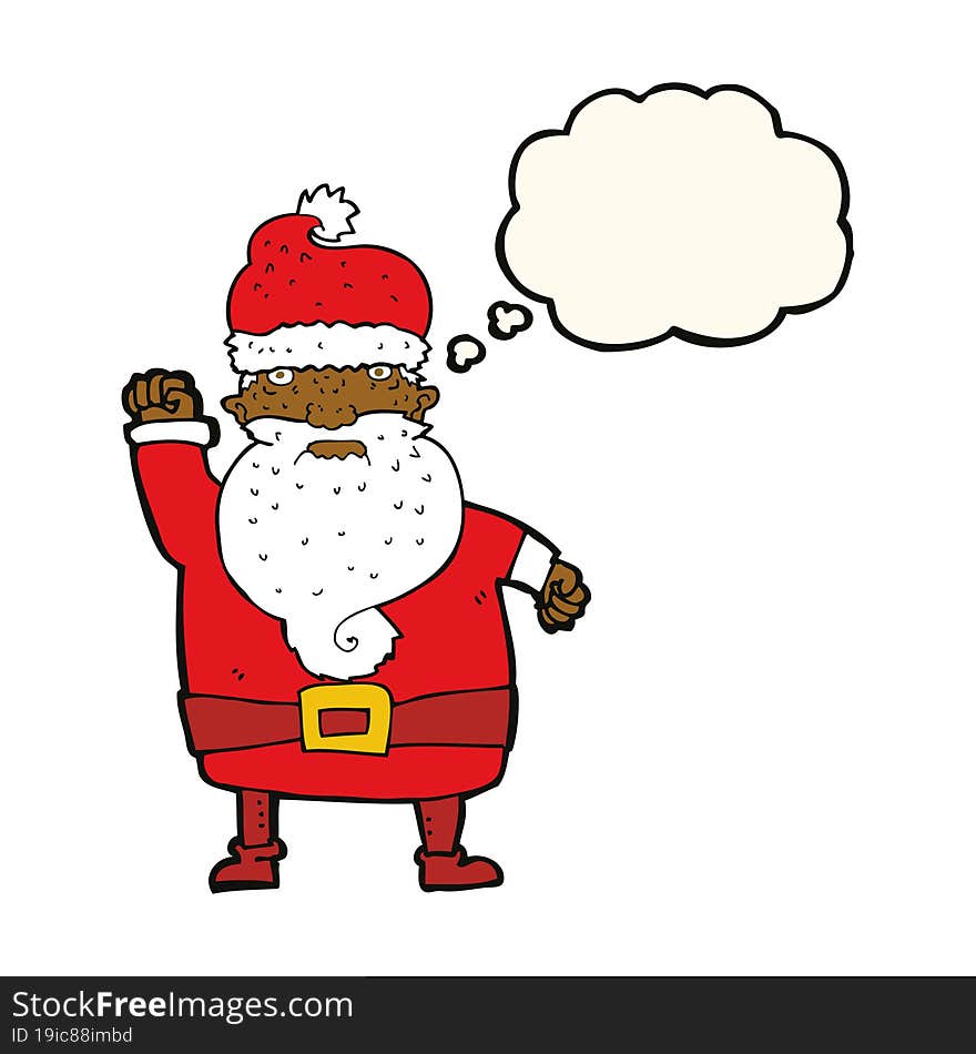 cartoon angry santa claus with thought bubble