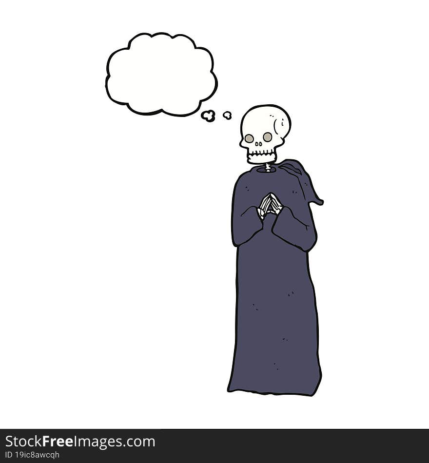 Cartoon Skeleton In Black Robe With Thought Bubble