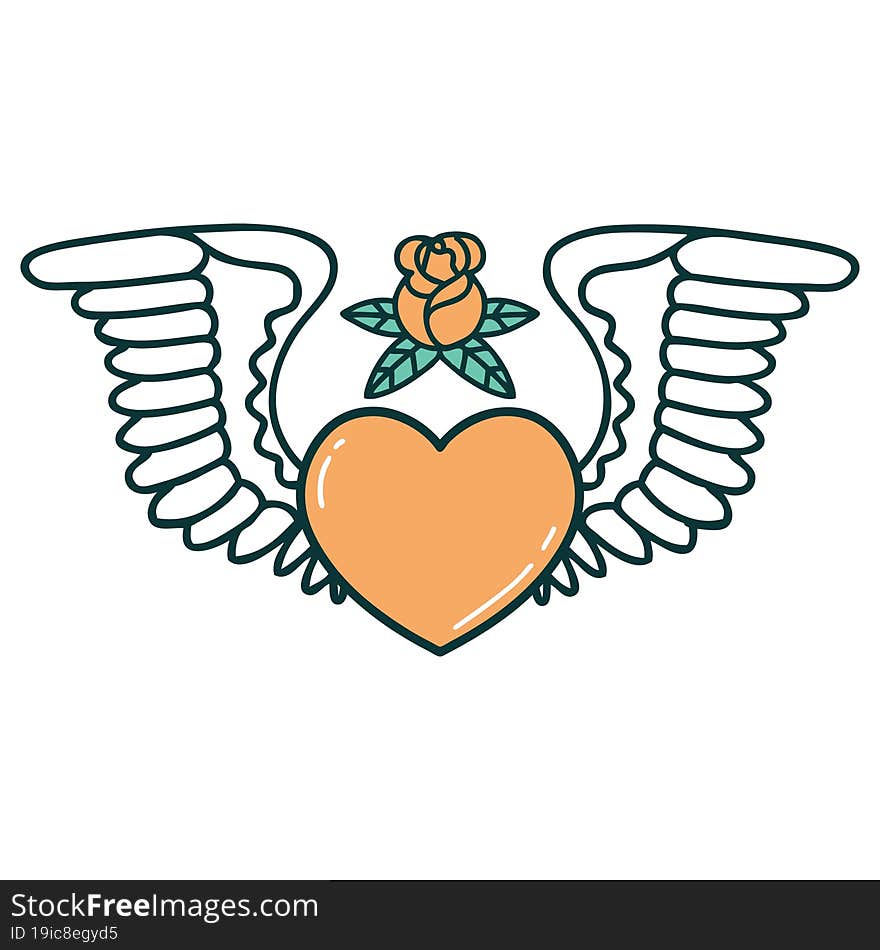 tattoo style icon of a heart with wings