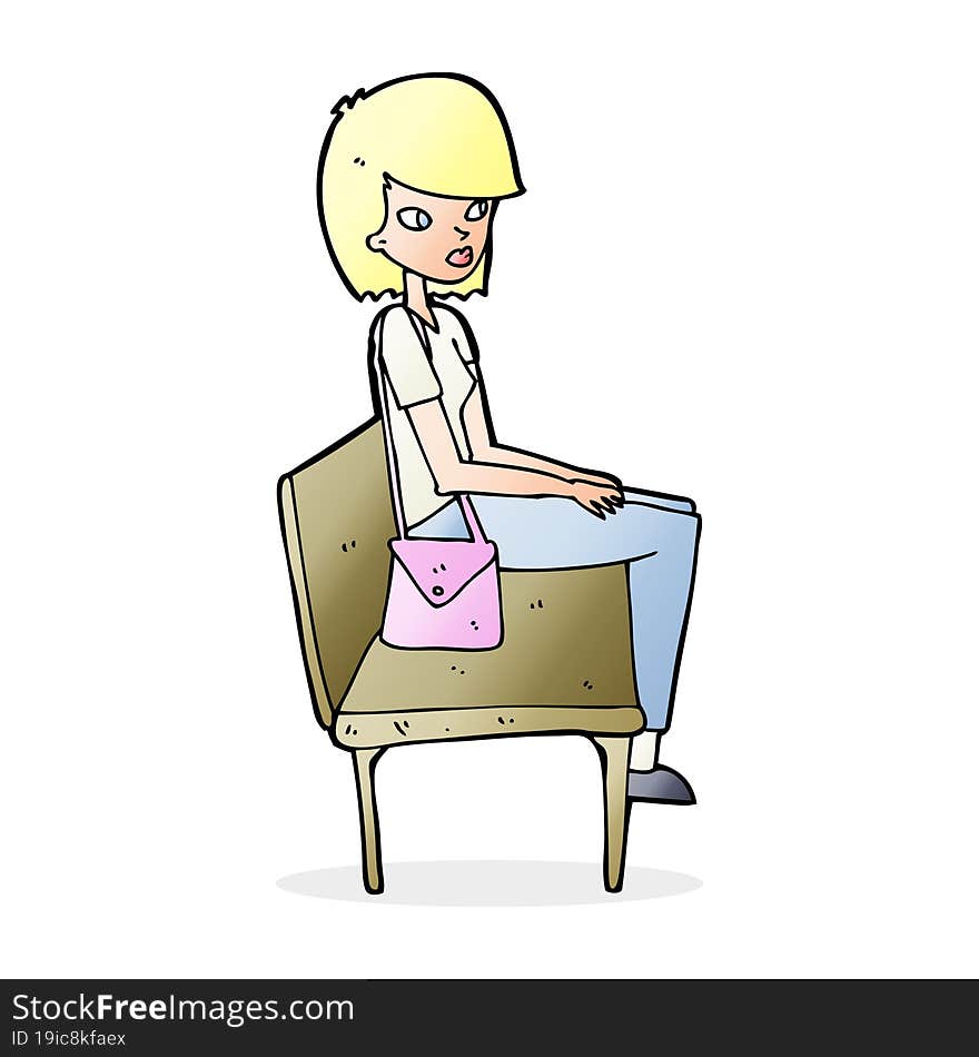 cartoon woman sitting on bench