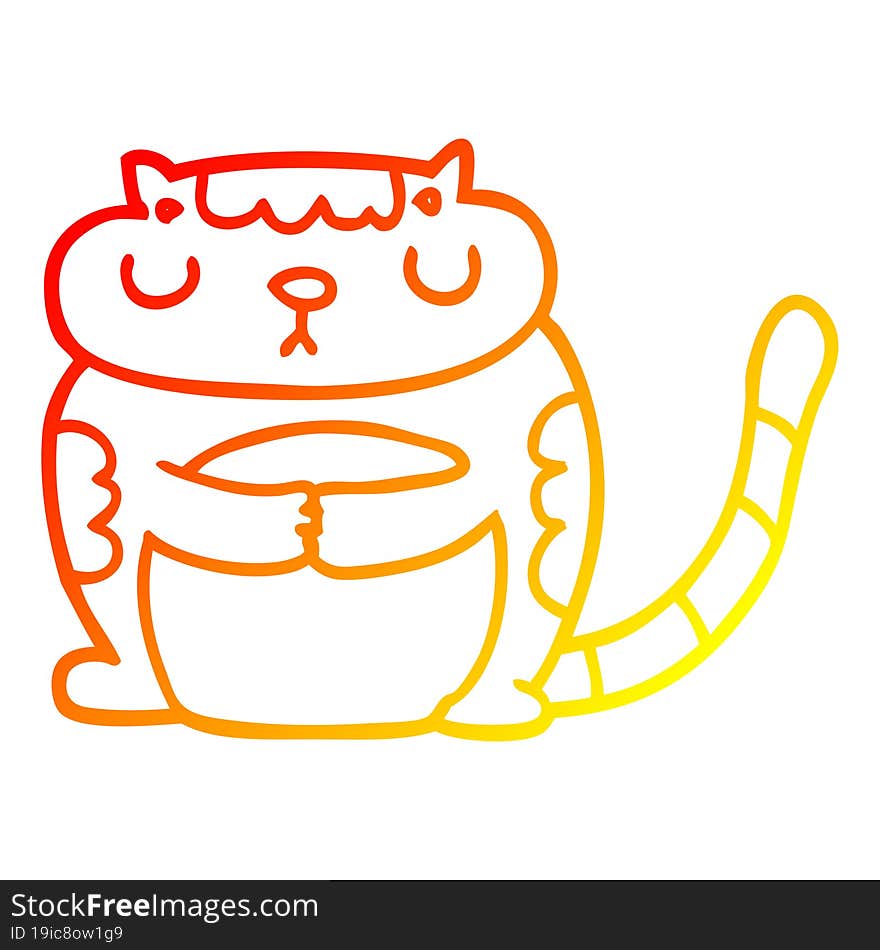 warm gradient line drawing of a cute cartoon cat