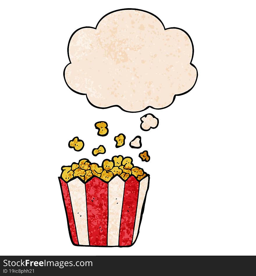 cartoon popcorn and thought bubble in grunge texture pattern style