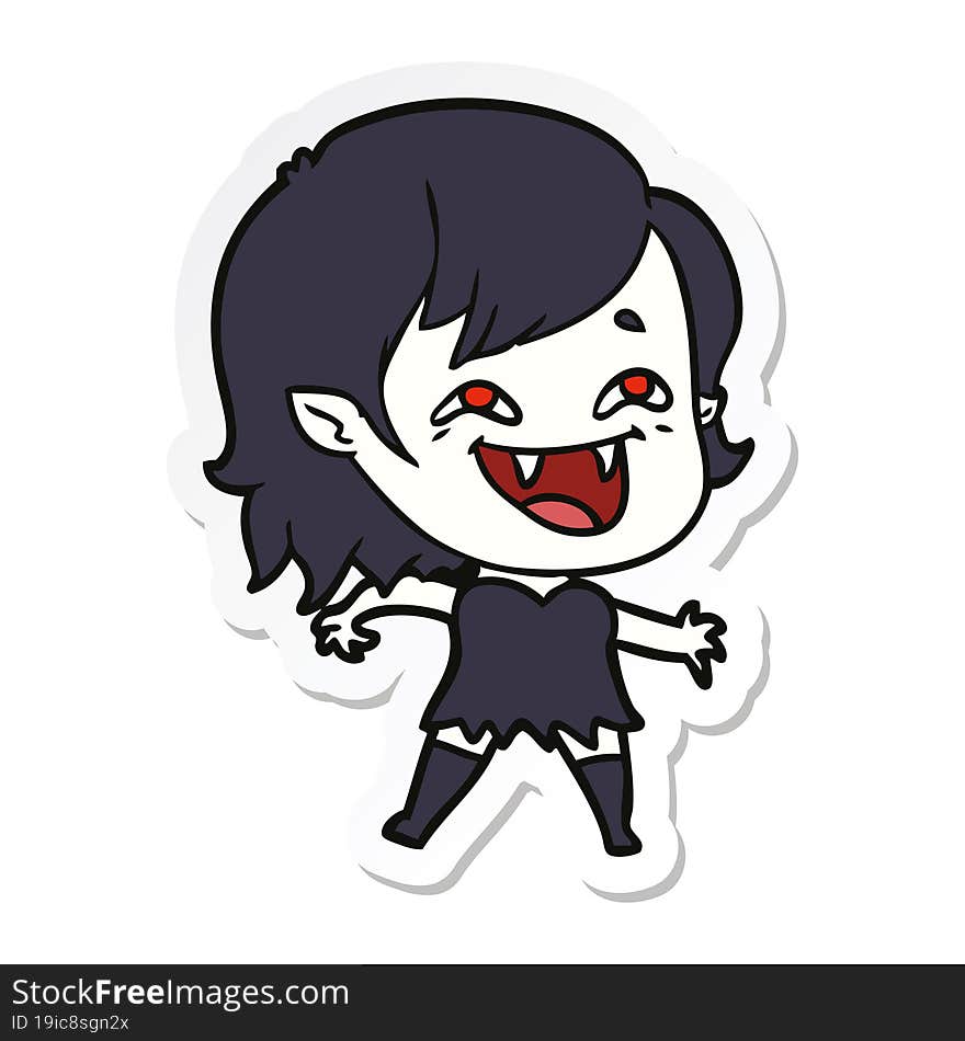 Sticker Of A Cartoon Laughing Vampire Girl