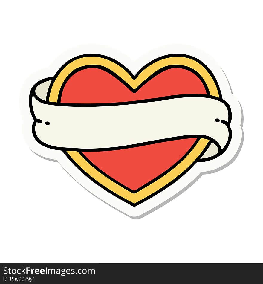 sticker of tattoo in traditional style of a heart and banner. sticker of tattoo in traditional style of a heart and banner