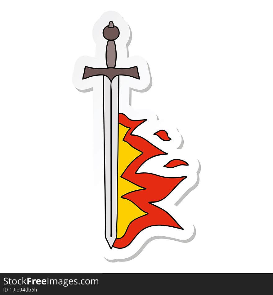 sticker of a quirky hand drawn cartoon flaming sword