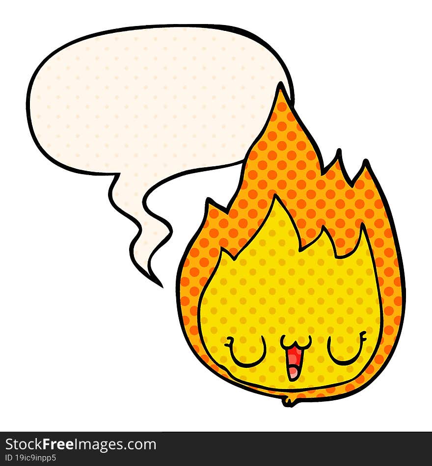 Cartoon Flame And Face And Speech Bubble In Comic Book Style