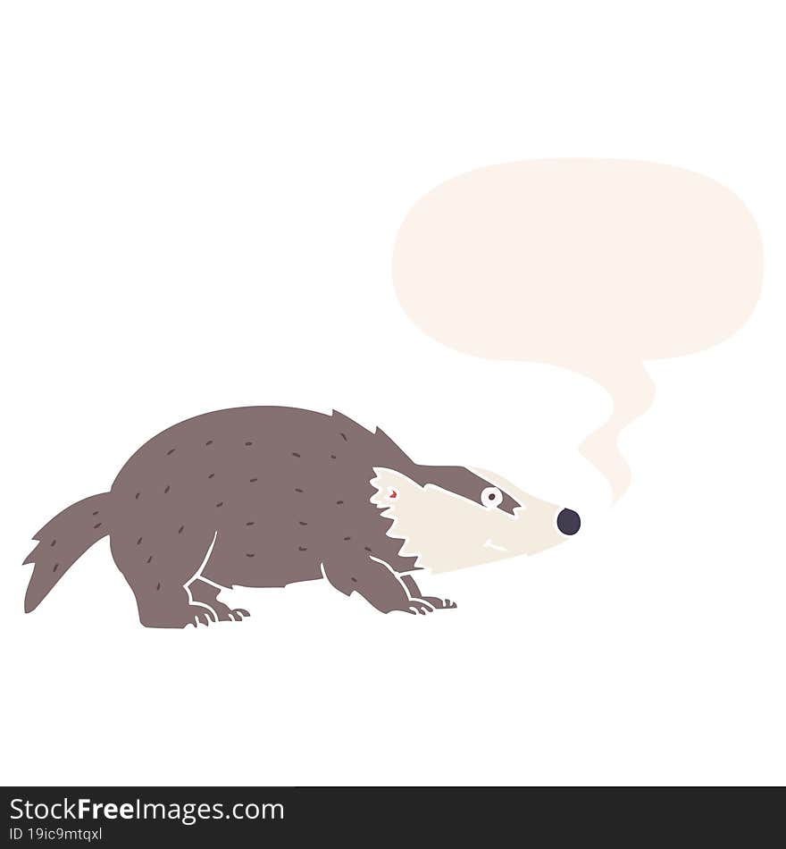 cartoon badger and speech bubble in retro style