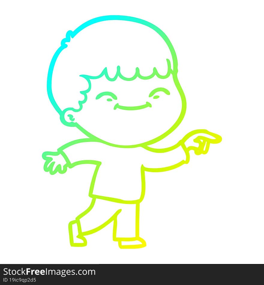 Cold Gradient Line Drawing Cartoon Smiling Boy