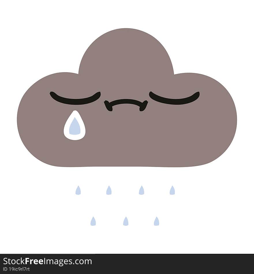 Flat Color Retro Cartoon Storm Rain Cloud