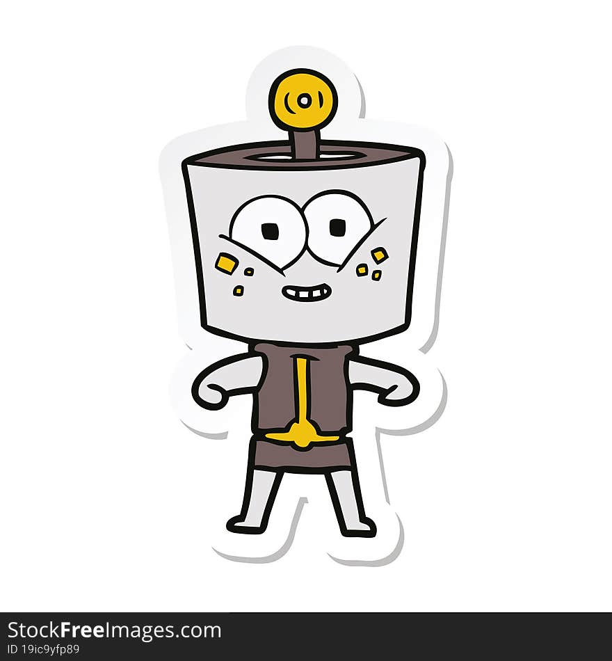 Sticker Of A Happy Cartoon Robot