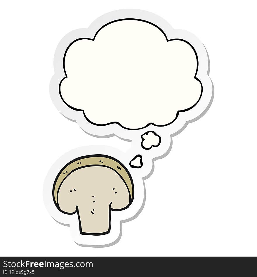 cartoon mushroom slice with thought bubble as a printed sticker