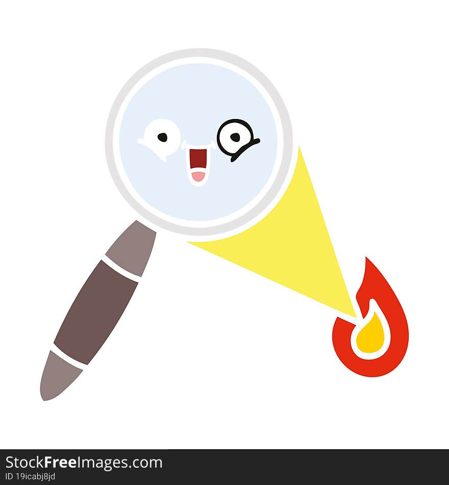 flat color retro cartoon magnifying glass