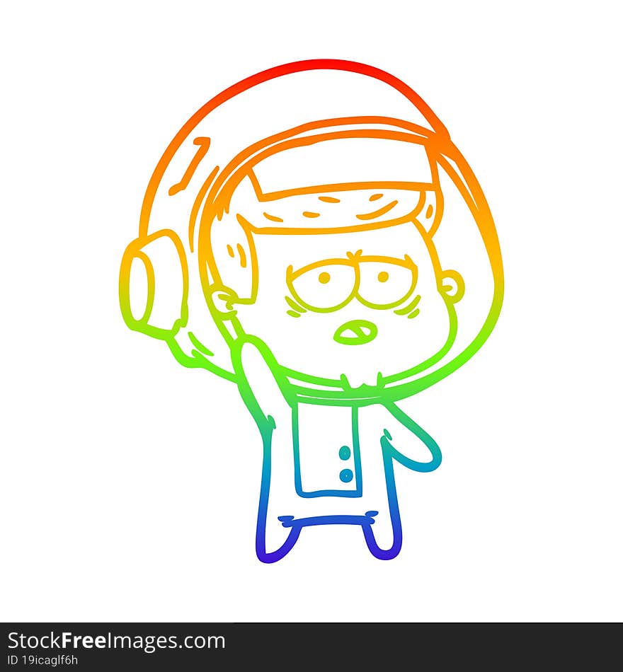 rainbow gradient line drawing cartoon tired astronaut