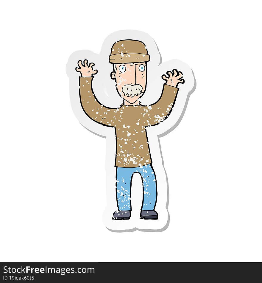 retro distressed sticker of a cartoon man wearing winter hat