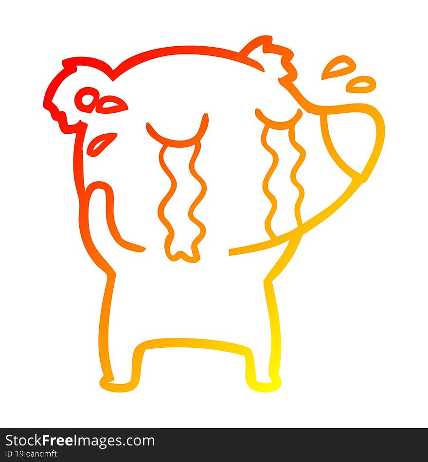 Warm Gradient Line Drawing Cartoon Crying Bear