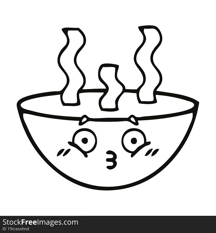 line drawing cartoon bowl of hot soup