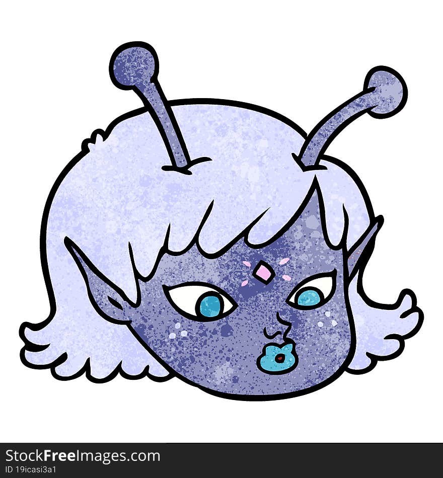 cartoon alien space girl face. cartoon alien space girl face