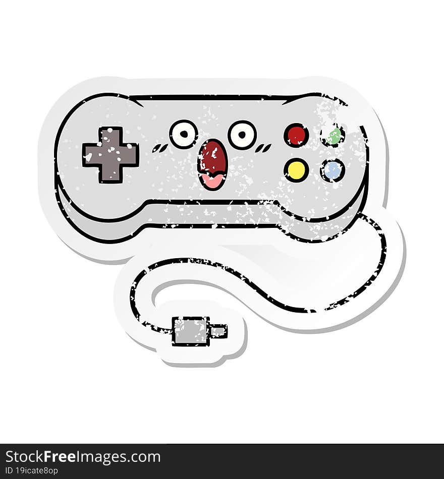 distressed sticker of a cute cartoon game controller