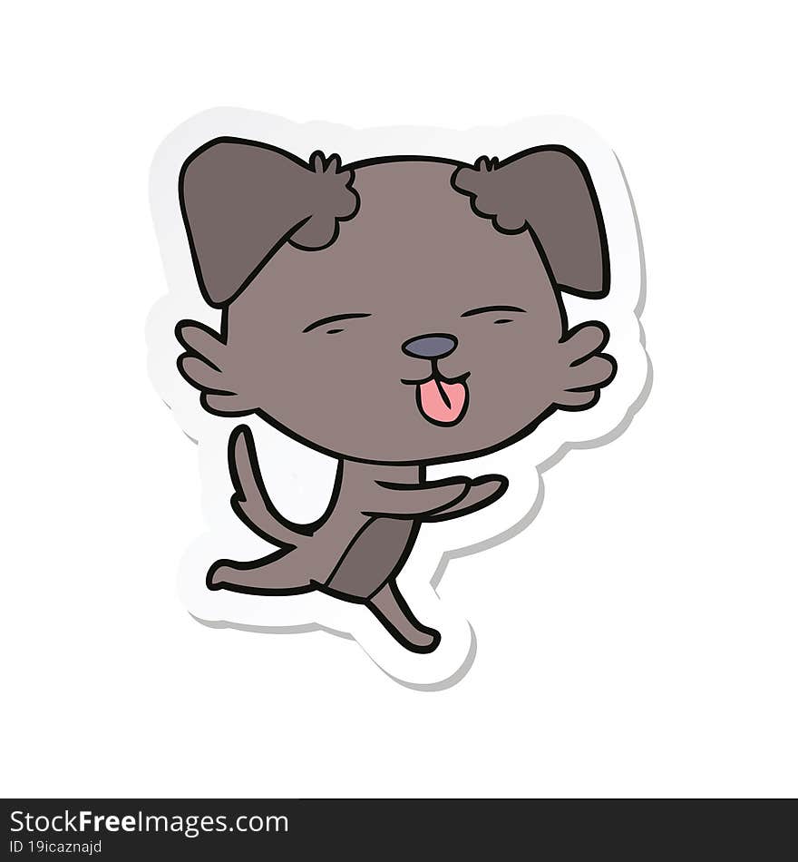 sticker of a cartoon dog sticking out tongue