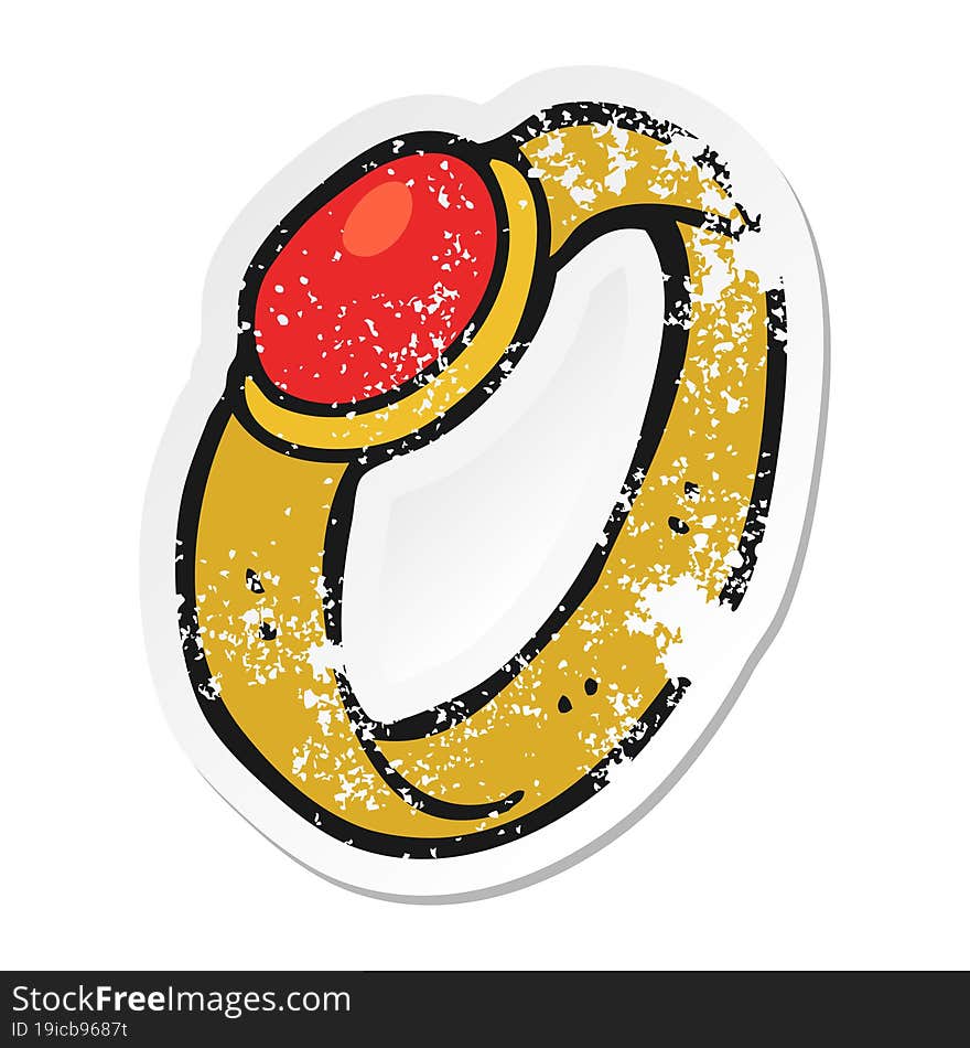 retro distressed sticker of a cartoon ruby ring