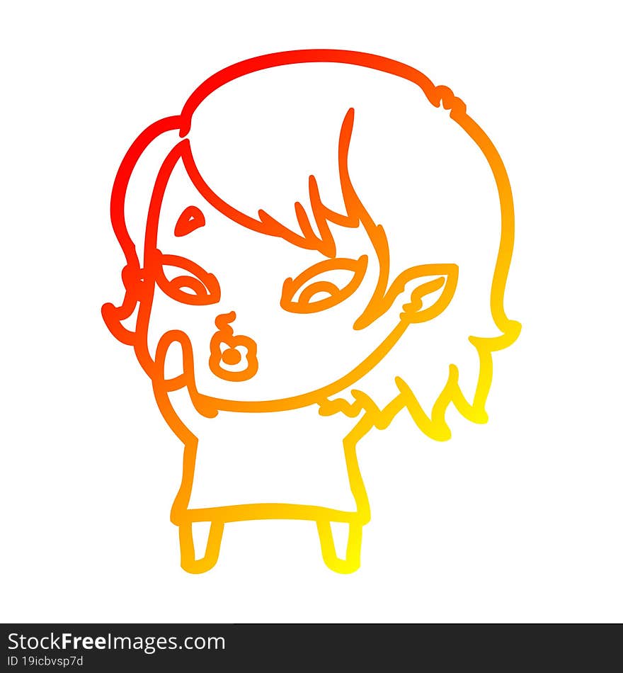 warm gradient line drawing cute cartoon vampire girl