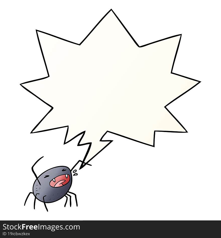 Cartoon Halloween Spider And Speech Bubble In Smooth Gradient Style