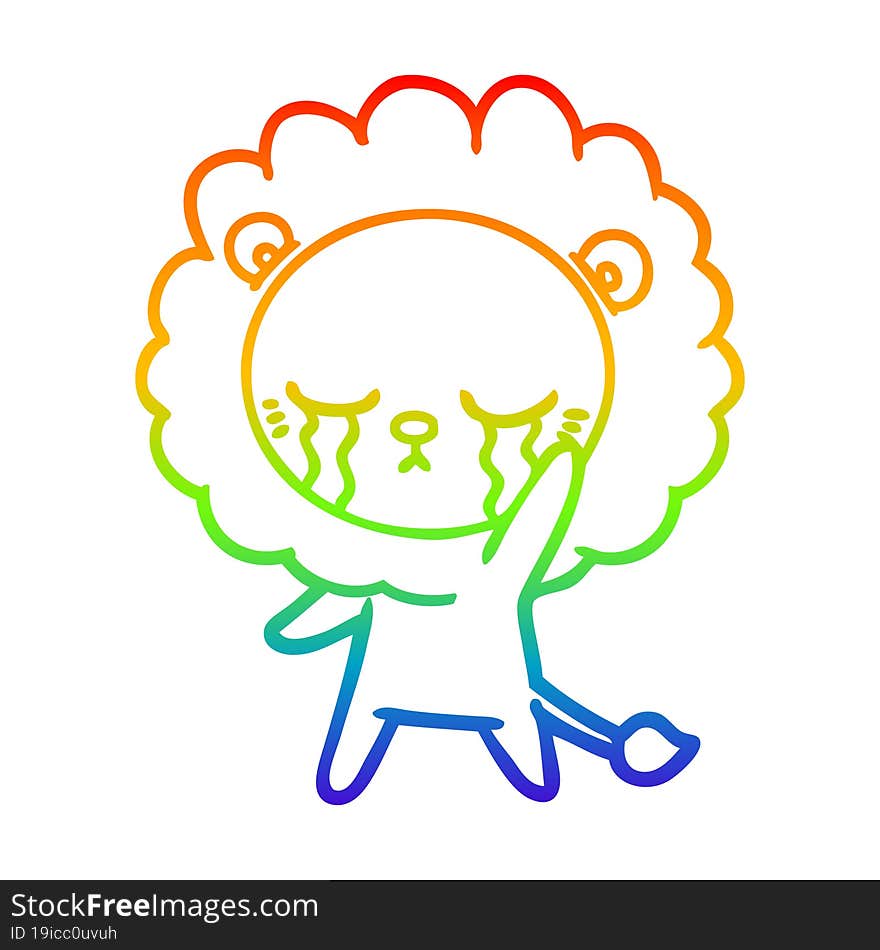 Rainbow Gradient Line Drawing Crying Cartoon Lion