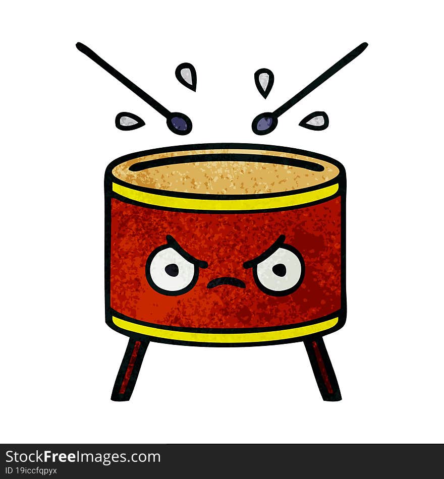 retro grunge texture cartoon of a drum