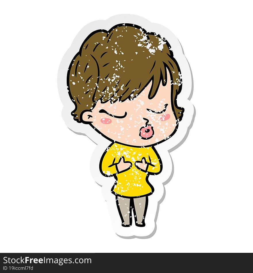 distressed sticker of a cartoon woman with eyes shut