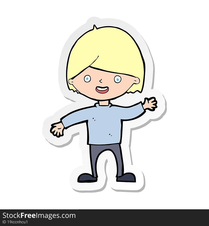 sticker of a cartoon waving boy