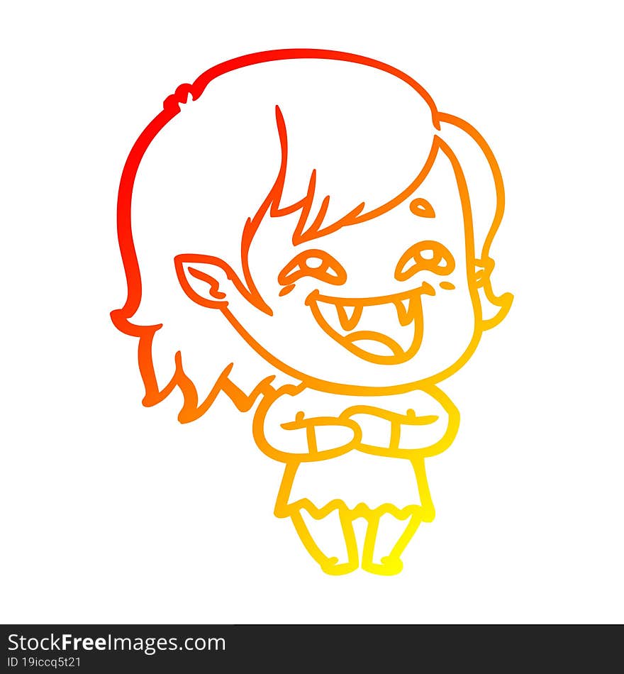 warm gradient line drawing of a cartoon laughing vampire girl