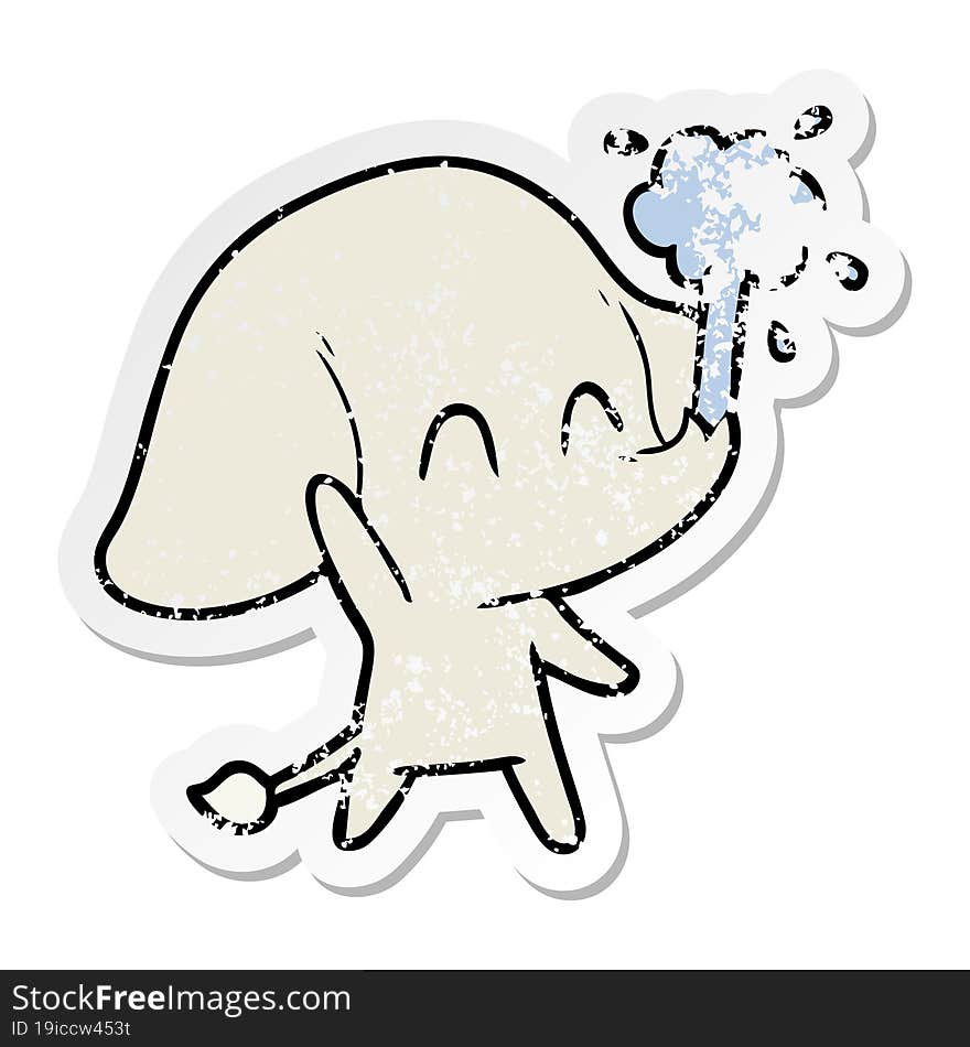 distressed sticker of a cute cartoon elephant spouting water