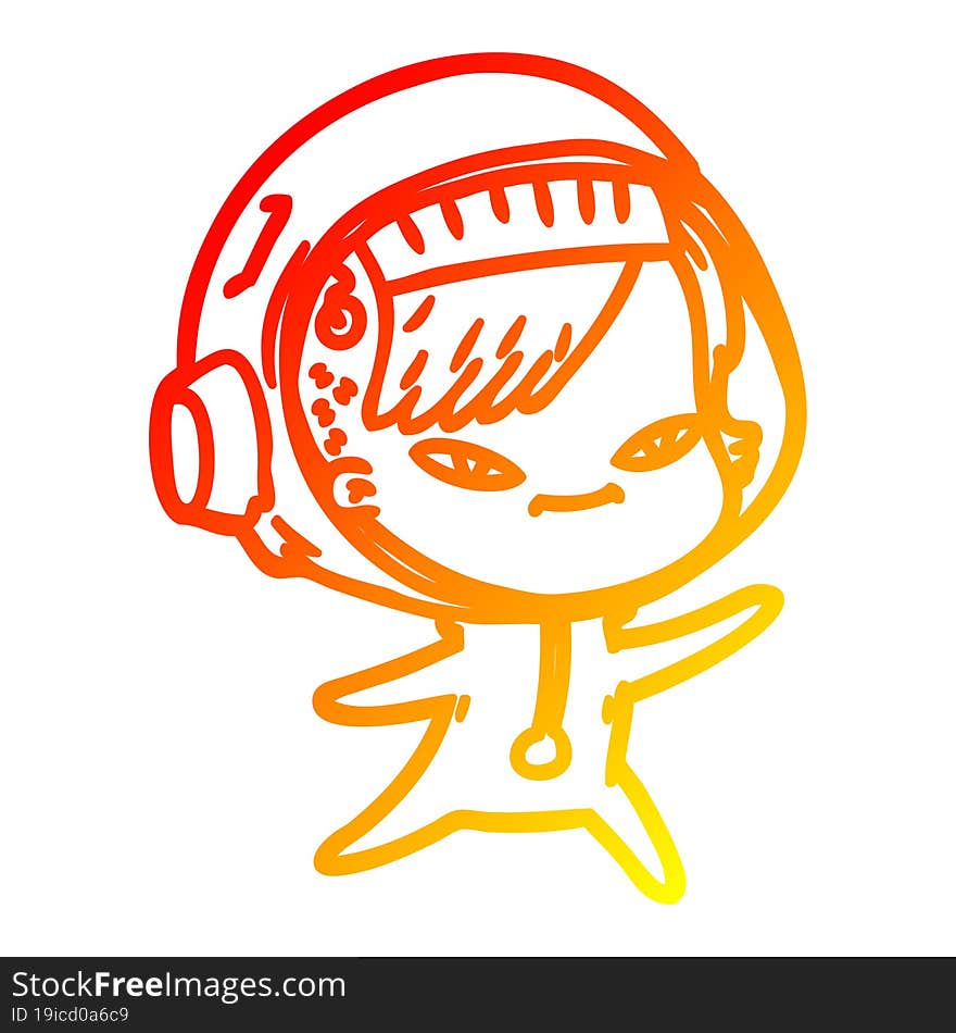 warm gradient line drawing of a cartoon astronaut woman