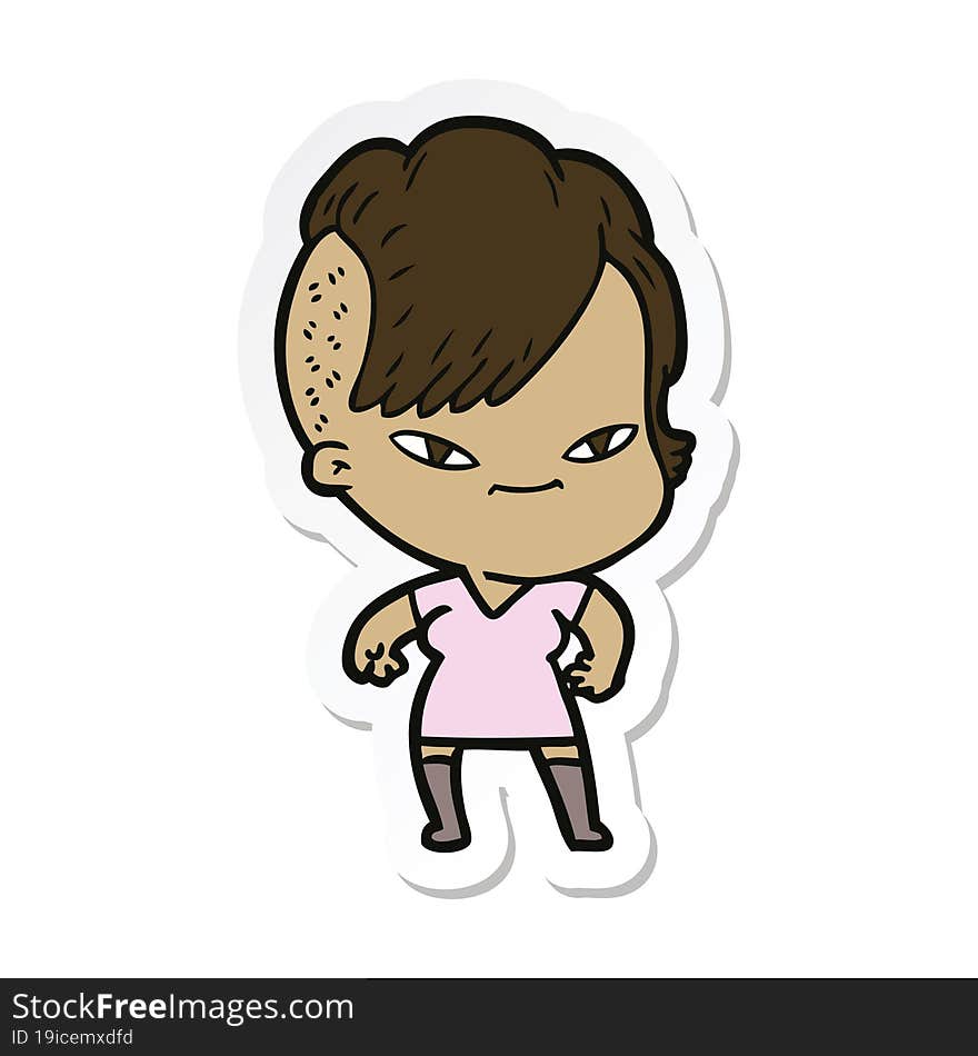 Sticker Of A Cute Cartoon Girl With Hipster Haircut