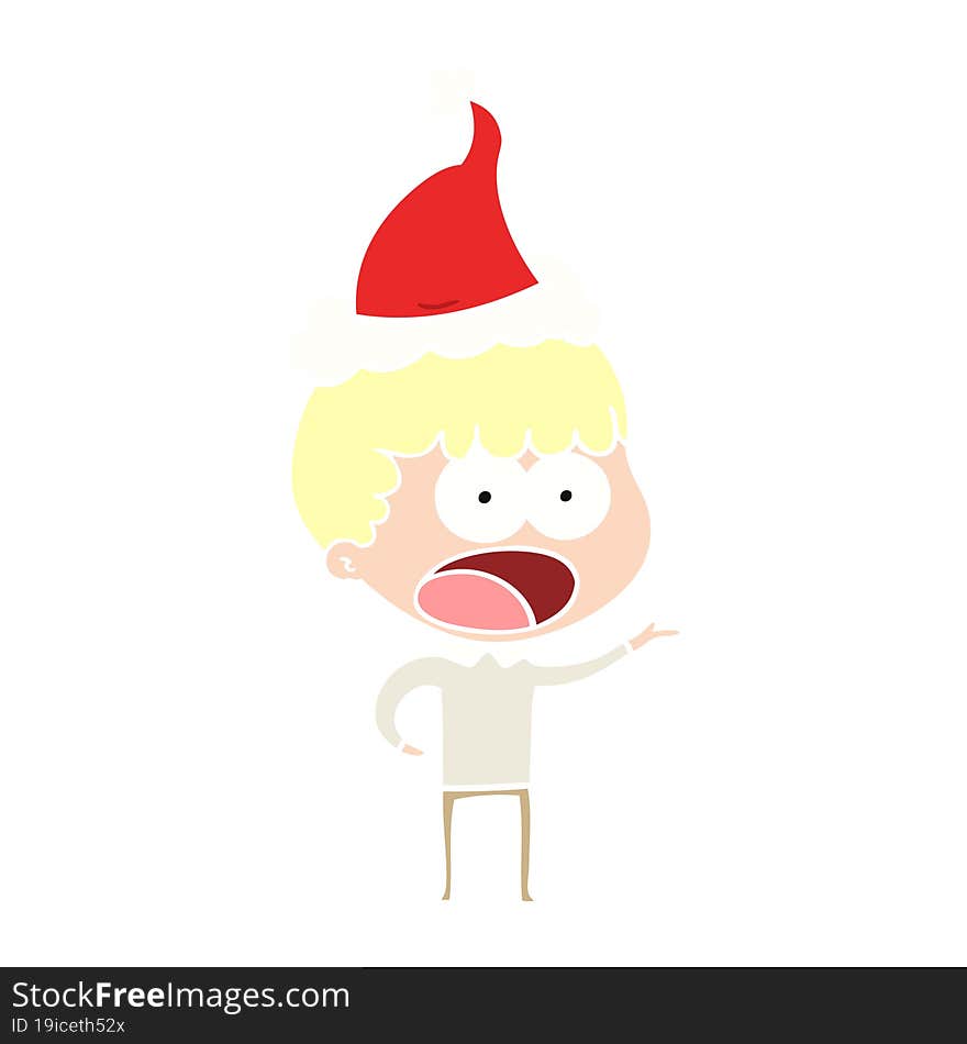 flat color illustration of a shocked man wearing santa hat