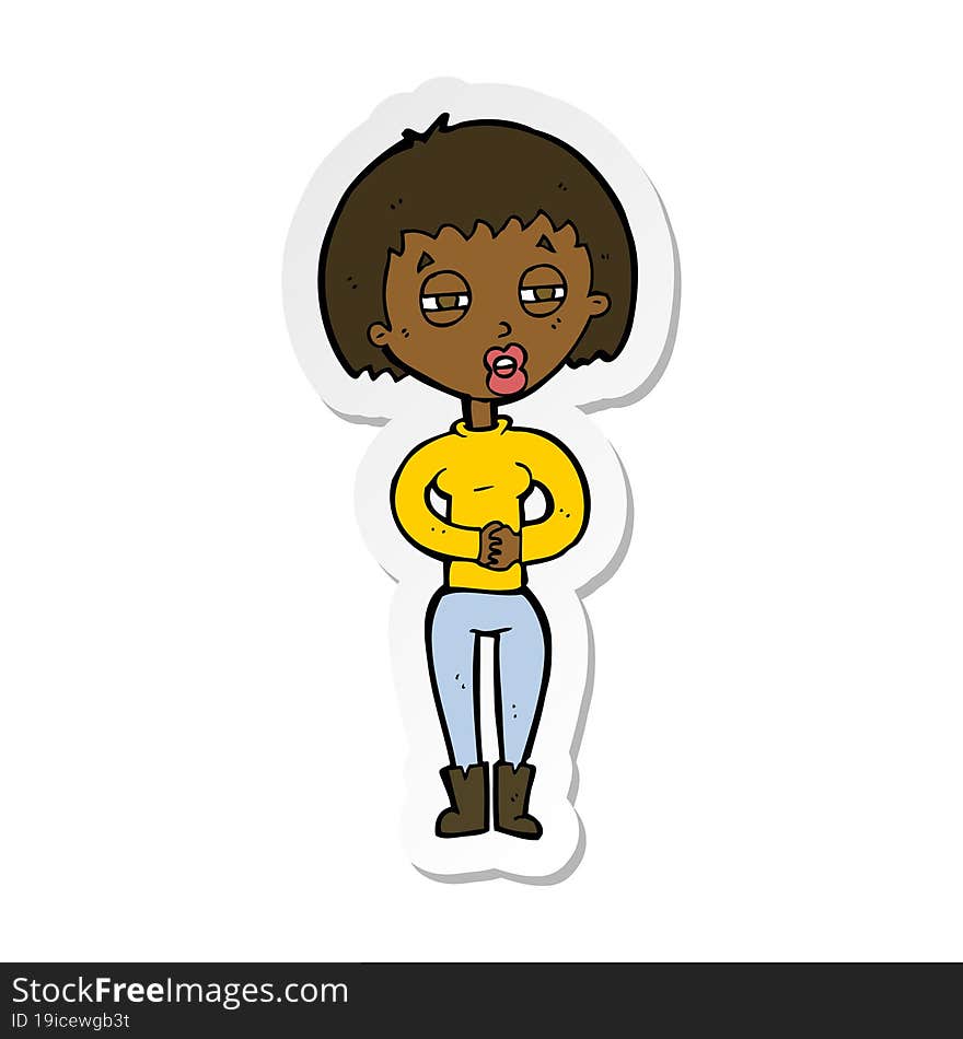 sticker of a cartoon tired woman