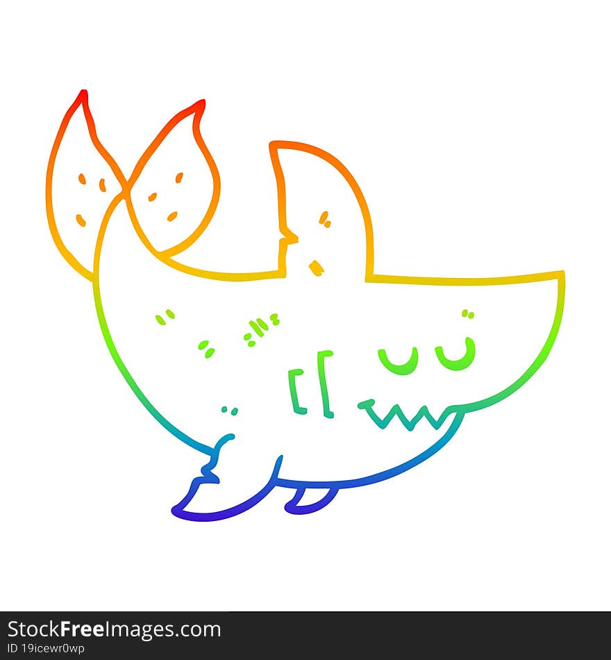 rainbow gradient line drawing of a cartoon shark