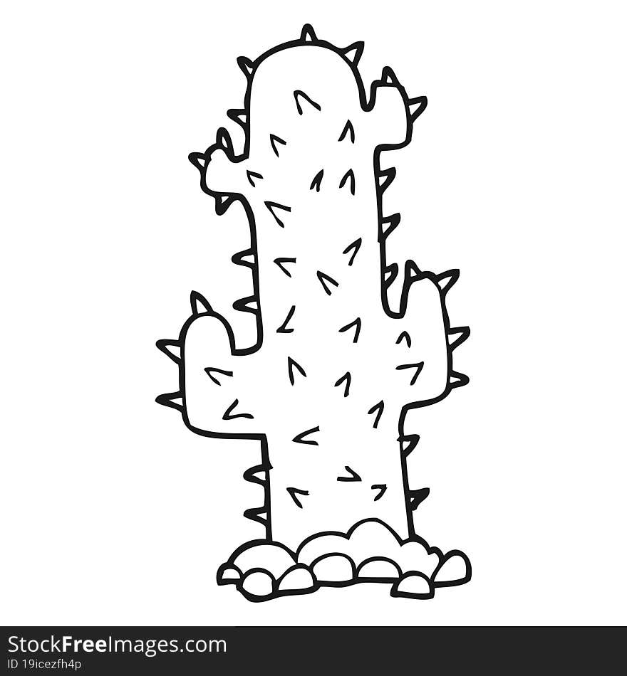 freehand drawn black and white cartoon cactus