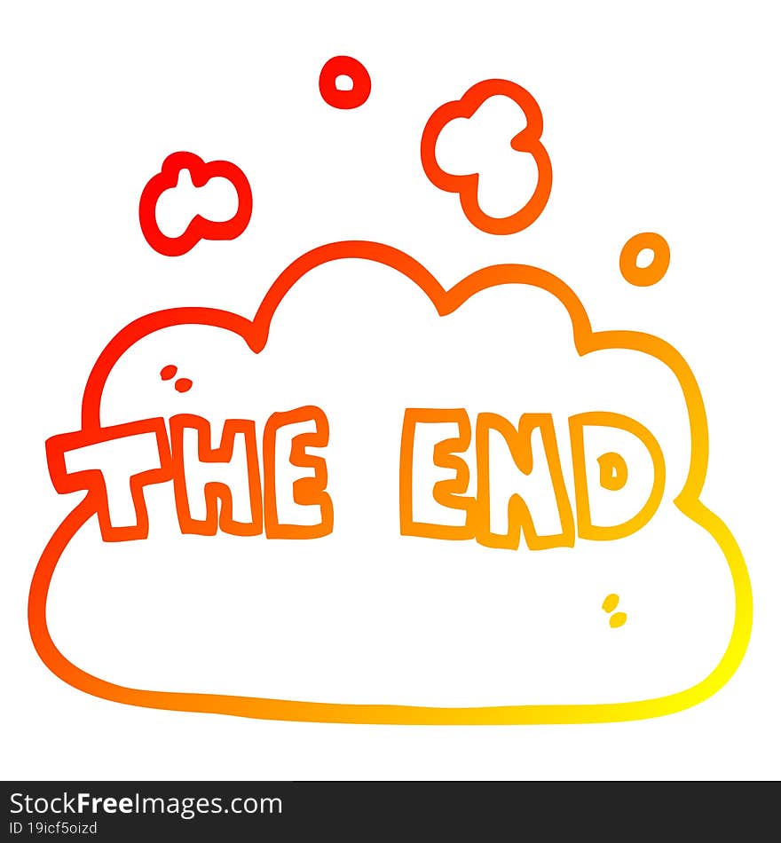warm gradient line drawing of a cartoon the end font