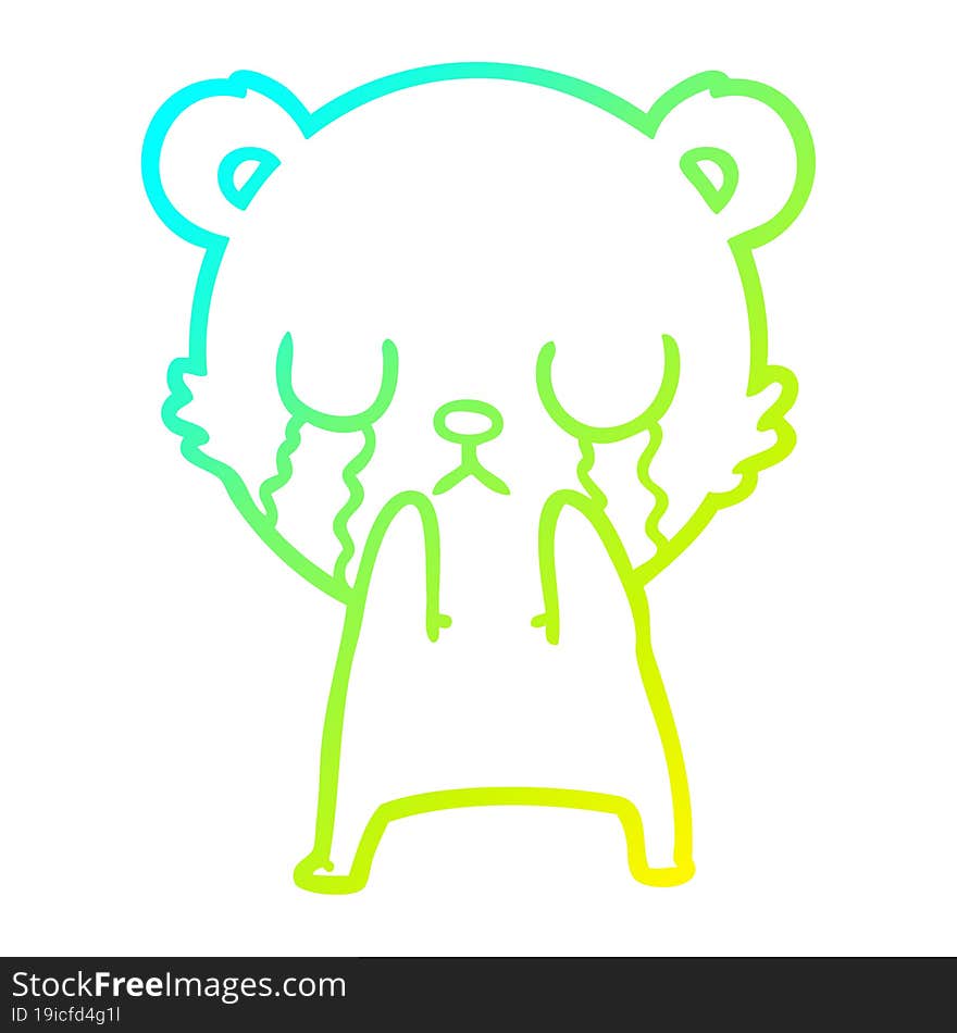 cold gradient line drawing crying polar bear cartoon